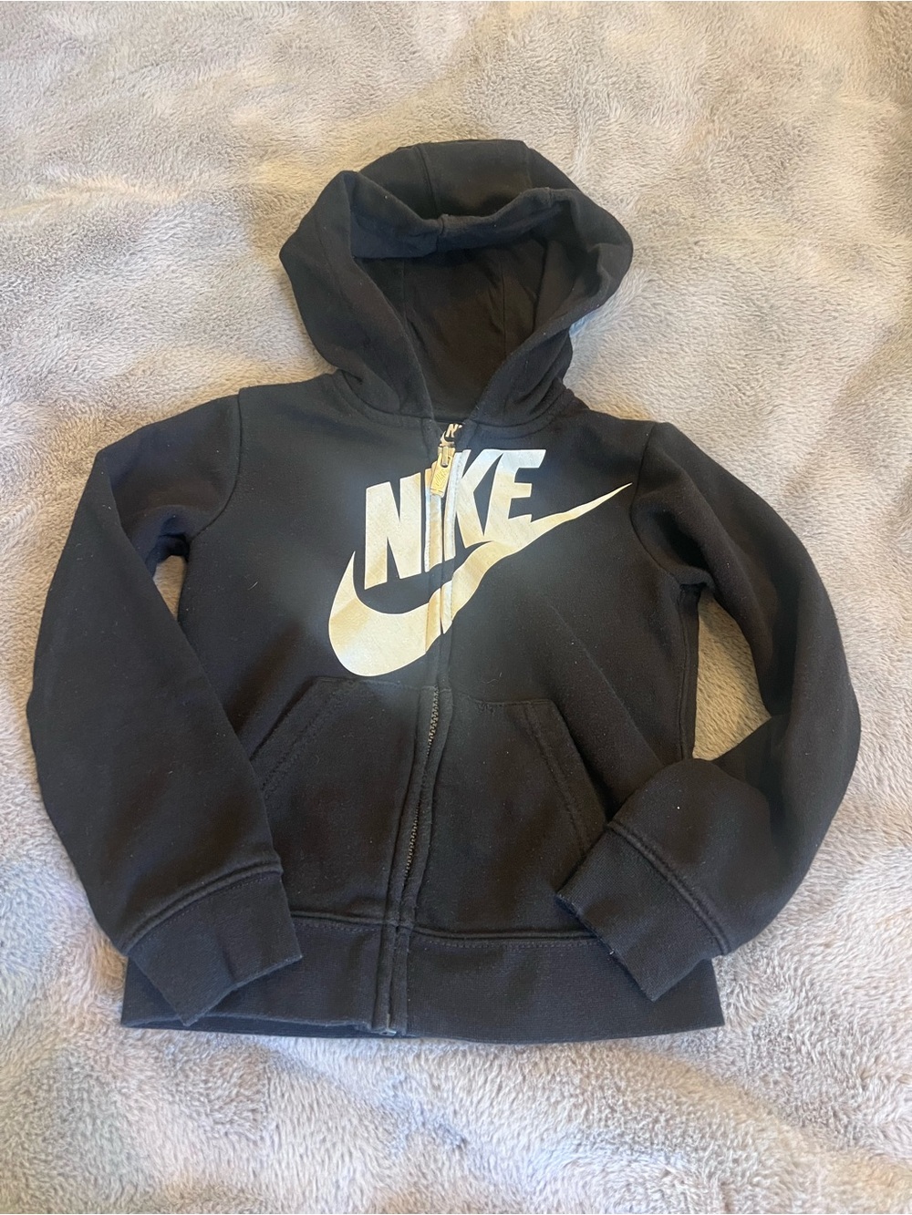 Nike Black Kids Zip Hoodie with White Sparkly Swoosh Logo